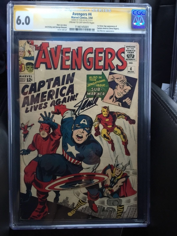 RARE 1964 SILVER AGE AVENGERS 4 CGC 60 SS SIGNED STAN LEE CAPTAIN AMERICA KEY