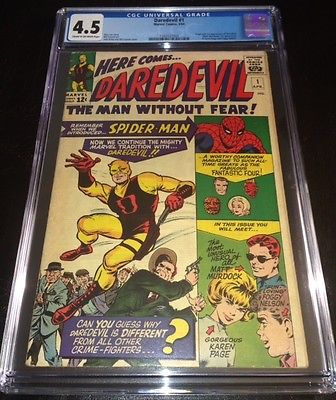 DAREDEVIL 1 COMIC BOOK MARVEL 1964 ORIGIN  1ST APPEARANCE CGC 45 VG VGF