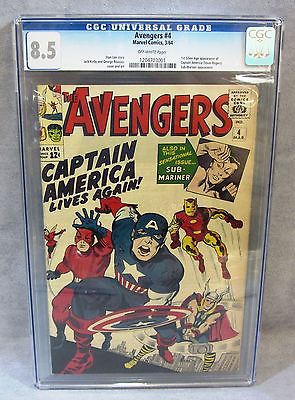 THE AVENGERS 4 1st Captain America Silver Age CGC 85 VF Marvel Comics 1964