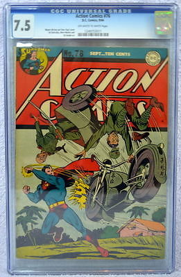 ACTION COMICS 76 CGC 75 SUPERMAN 1944 Rare War cover w Motorcycle