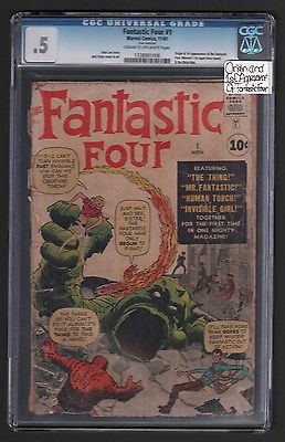 FANTASTIC FOUR 1  ORIGIN1st APP OF FANTASTIC FOUR  JACK KIRBY ART  CGC 5 