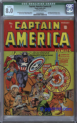 CAPTAIN AMERICA COMICS 5  CGC VF 80 UNRESTORED  RARE  1941 TIMELY Publ