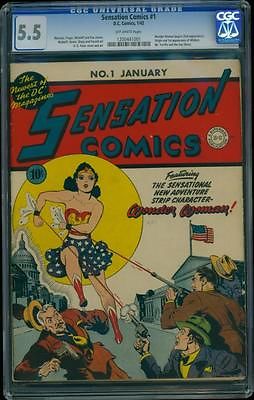 Sensation Comics 1 CGC 55 Golden Age Key Comic 1st Wonder Woman Cover LK