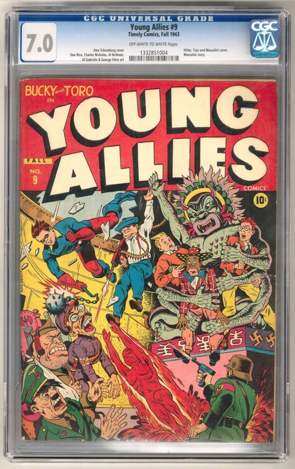 Young Allies 9 CGC 70 OWW Classic Hitler Tojo Mussolini Schomburg Cover