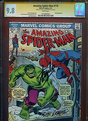 1973 MARVEL THE AMAZING SPIDERMAN HULK 119 CGC 98 WHITE PAGES LEE ROMITA SIGNED