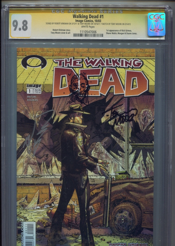 2003 IMAGE WALKING DEAD 1 MOORE KIRKMAN SIGNED SKETCH CGC 98 SIGNATURE SERIES