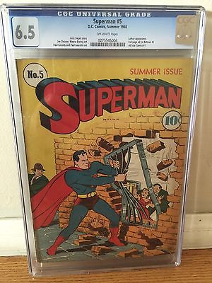 RARE ORIGINAL 1940 GOLDEN AGE SUPERMAN 5 CGC 65 UNRESTORED LUTHOR APPEARANCE 