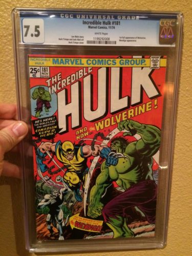 INCREDIBLE HULK 181 CGC 75 WHITE PAGES  1ST FULL APPEARANCE OF WOLVERINE