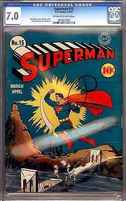 SUPERMAN 15  CGC FVF 70 OWW MarApr 1942 DC Tough Issue