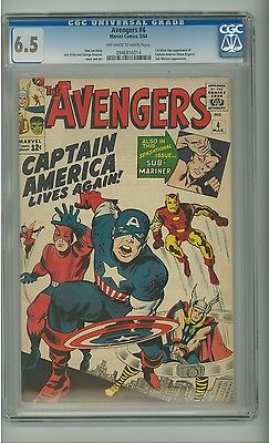 Avengers 4 CGC 65 OWW pages 1st SA Captain America Jack Kirby c04284