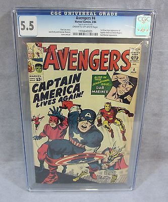 THE AVENGERS 4 1st Captain America Silver Age CGC 55 FN Marvel Comics 1964