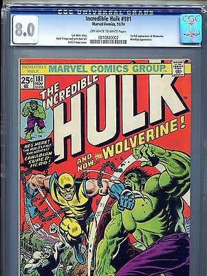 THE INCREDIBLE HULK 181 WOLVERINE 1ST APPEARANCE CGC 80 VF OWWHITE PAGES