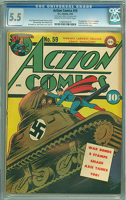 Action Comics 59 CGC 55 FN DC 1943 Classic WWII Nazi cover Hard to Find