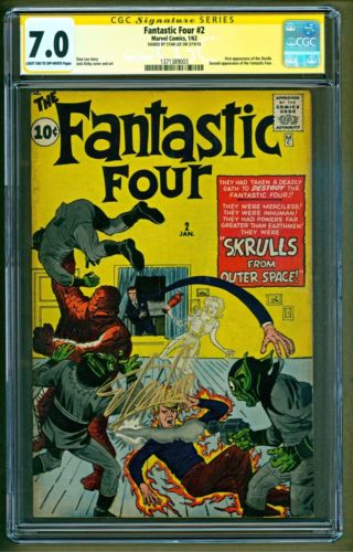 Fantastic Four 2 1962 Marvel 1st appearance Skrulls SIGNED Stan Lee CGC 70