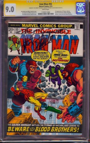 Iron Man 55 CGC 90 SS X3 Signed Stan Lee Starlin  Sinnott 1st Thanos  Drax