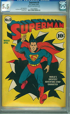Superman 9 CGC 55 FN DC 1940 Classic Fred Ray Cover