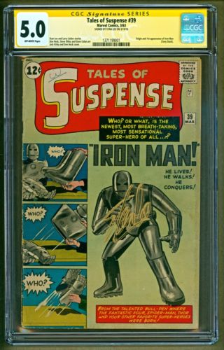 Tales of Suspense 39 1963 Marvel 1st app Iron Man SIGNED Stan Lee SS CGC 50