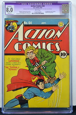 ACTION COMICS 64 CGC 80 Superman 1943 White pages 1st App Toyman
