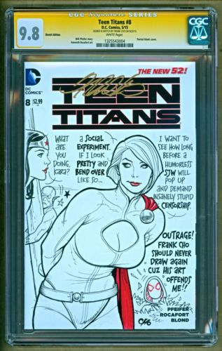 Teen Titans 8 2015 DC SIGNED Frank Cho Original Sketch art Outrage cover SS CGC