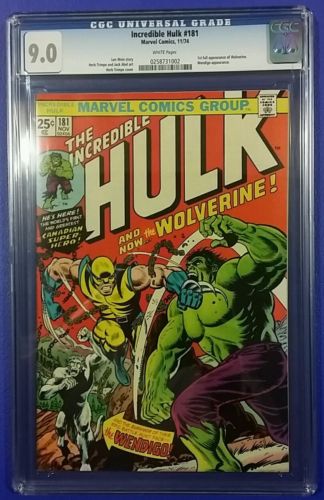 Incredible Hulk 181  CGC 90  White Pages 1st Wolverine Key  1974  Wendigo