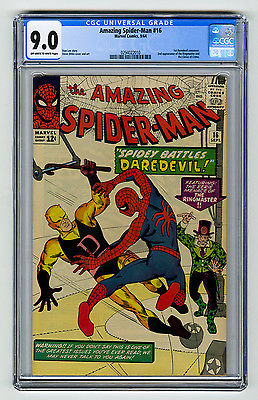 Amazing SpiderMan 16 CGC 90 OWW Ditko 1st Daredevil XOver Marvel Silver Age