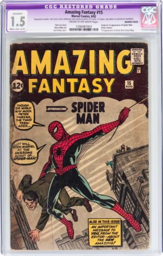 Amazing Fantasy Spiderman 15 CGC 15 Restored Cream to OffWhite Pages