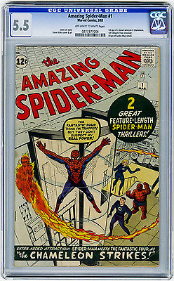 Amazing SpiderMan 1 CGC 55 OWW KEY 1st Jameson FF XOver Origin Marvel