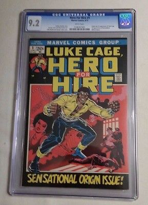 HERO FOR HIRE 1 1972 CGC 92 WHITE PAGES ORIGIN  1ST APP LUKE CAGE WAS 94