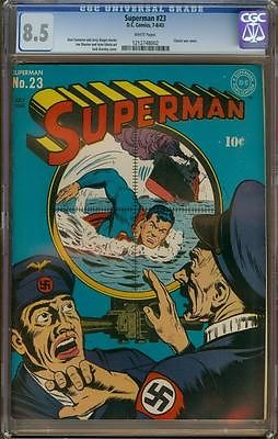 Superman 23 CGC 85 White Pages Classic World War II Nazi Cover  3rd Highest