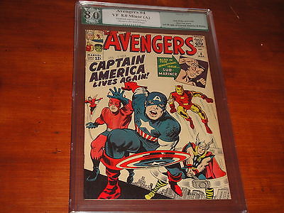 Avengers 4 Vol 1 PGX 80 Like CGC Very High Grade 1st SA App of Captain America