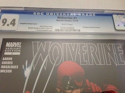 Wolverine 1 CGC 94 J Scott Campbell Deadpool Variant Cover RARE Marvel