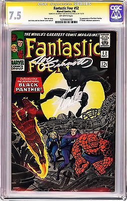 FANTASTIC FOUR 52 1ST BLACK PANTHER CGC 75 SS Signed Stan Lee  Joe Sinnott