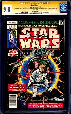 Star Wars 1 CGC SS 98 SIGNED x6 Hamill Fisher Prowse Mayhew Baker Daniels 1977