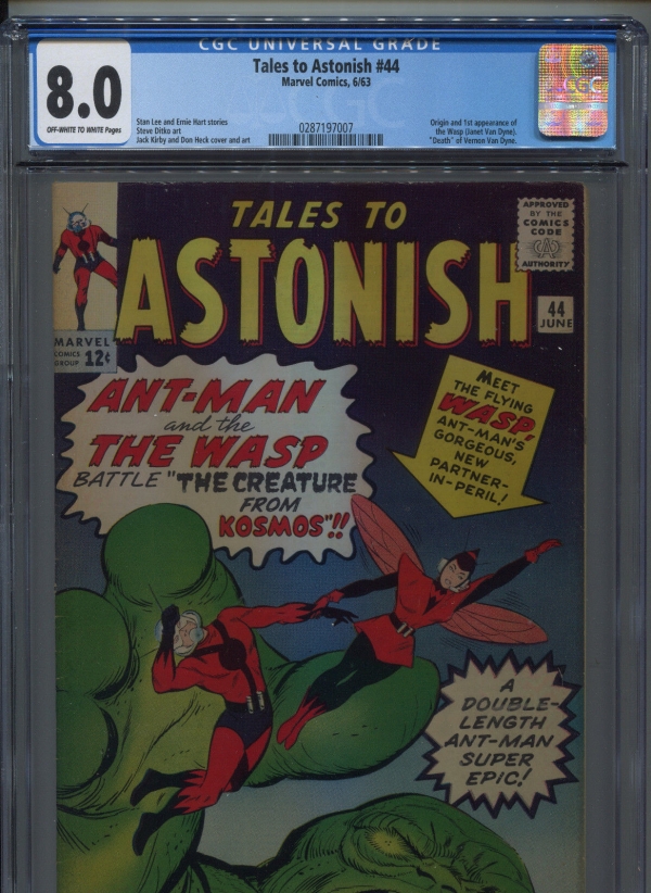 1963 MARVEL TALES TO ASTONISH 44 CGC 80 OWW PAGES 1ST APPEARANCE WASP
