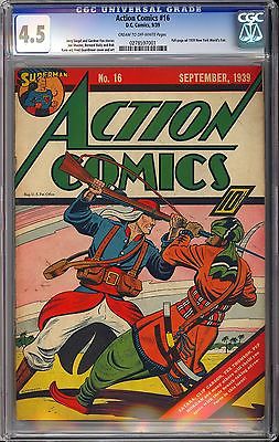 Action Comics 16 Very Nice Unrestored Early Superman Golden Age DC 1939 CGC 45