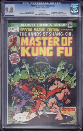 SPECIAL MARVEL EDITION 15  CGC 98  1st SHANGCHI MASTER OF KUNGFU  WHITE