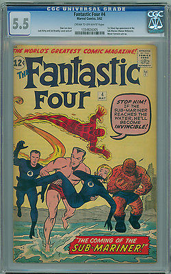 Fantastic Four  4 CGC 55 FN 1st Silver Age SubMariner Appearance KIRBY LEE