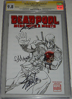 Deadpool 1 Merc With a Mouth BW Sketch Variant 3x Signed Stan Lee CGC 98 SS