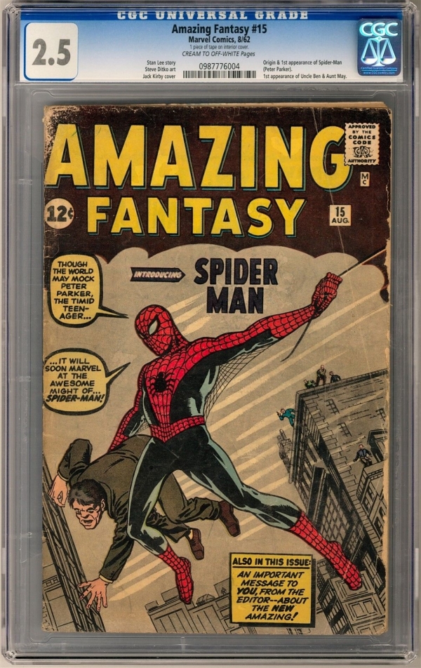 Amazing Fantasy 15 CGC 25 COW Origin and 1st Appearance of SpiderMan