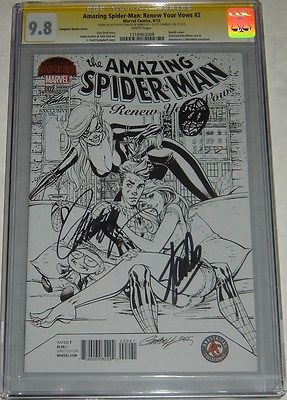 Spiderman Renew Your Vows 2 BW Signed  Sketched Stan Lee Campbell SS CGC 98