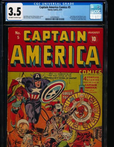 Captain America Comics  5  1st Stan Lee comic book story CGC 35 OWWHITE Pgs