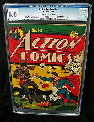 ACTION COMICS  43 CGC 60 SUPERMAN Dec 1941 Classic War Cover