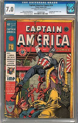 Captain America Comics 14 CGC 70 OWW Remember Pear Harbor Issue Bondage