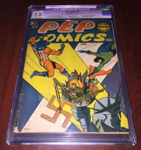 PEP COMICS 23 CGC 20 second Archie plus Nazi war cover Jan1942 scarce MLJ