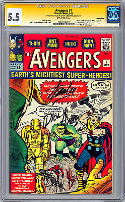 AVENGERS 1 CGC SS 55 SIGNED BY STAN LEE  DICK AYERS SUSCHA NEWS PEDIGREE 1963
