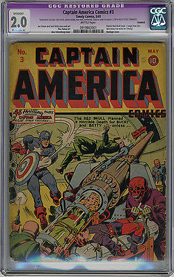 Captain America Comics 3 CGC 20 Restored Key Red Skull 1st Stan Lee Work