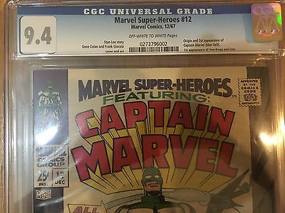 MARVEL SUPERHEROES 12 CGC 94 NM 1st App CAPTAIN MARVEL MarvellUNA YON ROGG