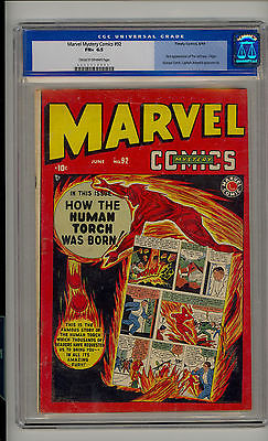 Marvel Mystery 92 CGC 65 FN Origin of Human Torch Captain America CROW Pages