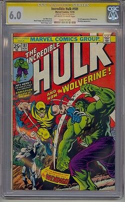 INCREDIBLE HULK 181 CGC 60 SS SIGNED STAN LEE 1ST FULL WOLVERINE WHITE PAGES