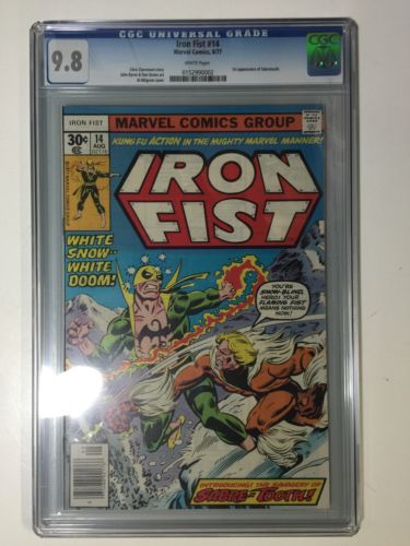 IRON FIST 14 CGC 98 WHITE PAGES Highest graded 1st App Sabertooth 1977